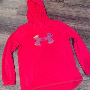 Youth Under Armour Hot Pink Hoodie Sweatshirt with Iridescent Logo Size L